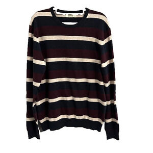 Lello Burgundy Navy Cream Striped Cotton Crewneck Sweater M